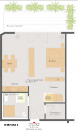 Wohnung 5; ca.67 m2;  M:1:75 © haid Architekten|Ingenieure