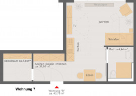 Wohnung 7; ca.40,76 m2;  M:1:75 © haid Architekten|Ingenieure